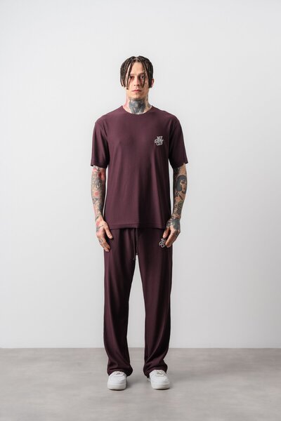 Respire Men's Not Today Written T-Shirt Pants Set Burgundy