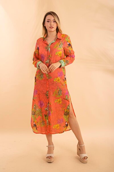 Bonitas Beachwear Μακρύ πουκάμισο Tropical Orange Bnts-23010