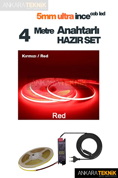 ankarateknik 5mm Ultra İnce COB Şerit LED 12Volt – Tak Çalıştır Anahtarlı Set...