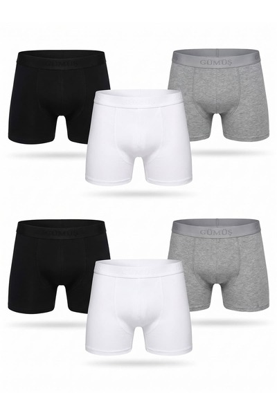 Hepsine Rakip 6'Lı Silver Underwear 4018 Men's Cotton Lycra Boxer