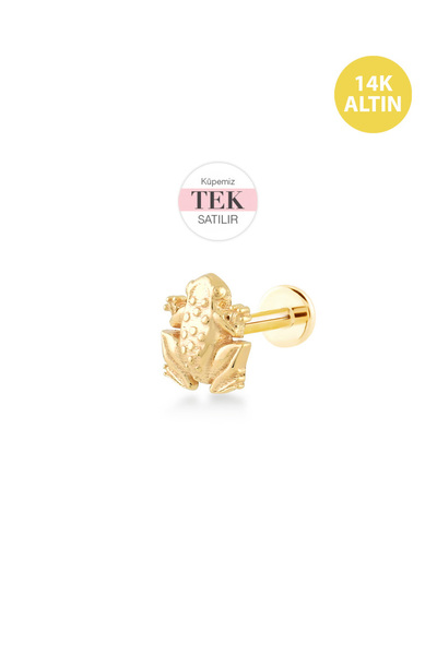 KURSHUNI Taşsız Kurbağa, 14 Ayar Altın Kıkırdak Küpe/Piercing (TEK Satılır) B...
