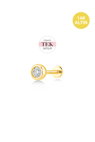 KURSHUNI Parıltı (3mm Simit), 14 Ayar Altın Kıkırdak Küpe/Piercing (TEK Satıl...