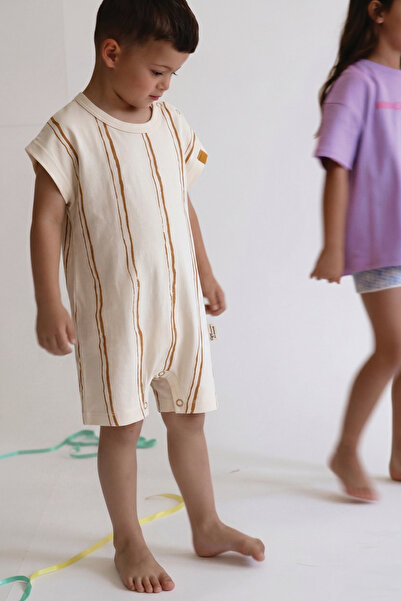 Cigit Ολόσωμη φόρμα 0-3 ετών Μουσταρδί κίτρινη ριγέ