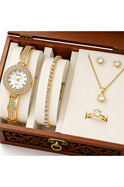 SOKY Σετ Γυναικείων Κοσμημάτων με Κομψό Ρολόι + Κολιέ, Σκουλαρίκια, Δαχτυλίδι...