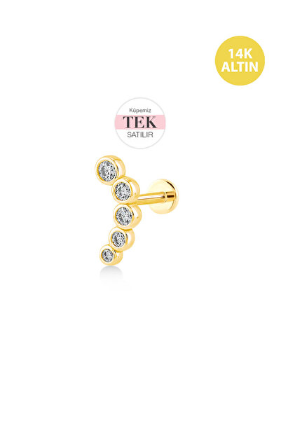 KURSHUNI Yay (5 Süzme Simitli), 14 Ayar Altın Kıkırdak Küpe/Piercing (TEK Sat...