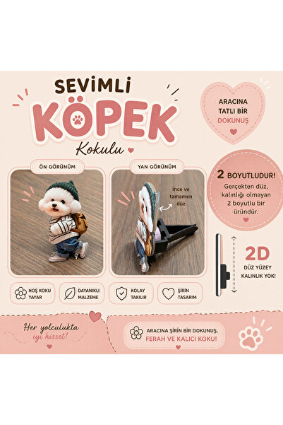 sudora Minik Sevimli Köpek Araç Süsü (Kokulu) 2d Boyut