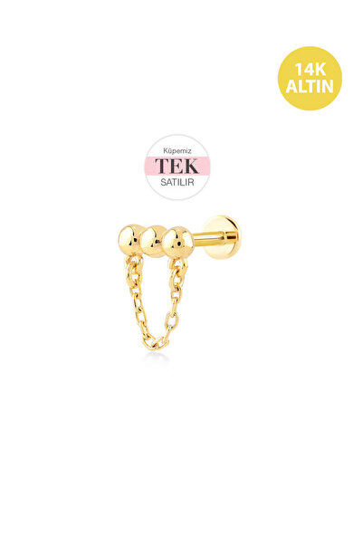 KURSHUNI Top Line Zincirli, 14 Ayar Altın Kıkırdak Küpe/Piercing (TEK Satılır...