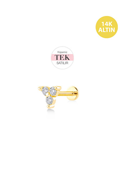 KURSHUNI Üçgen (3*2mm Tırnaklı), 14 Ayar Altın Kıkırdak Küpe/Piercing (TEK Sa...