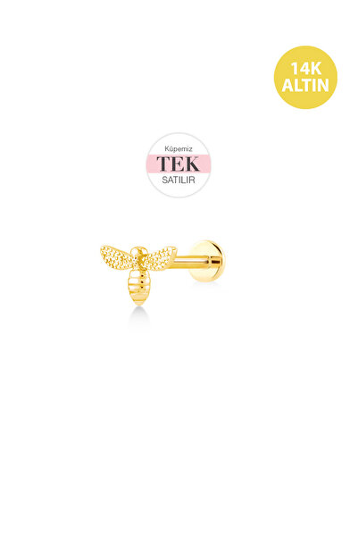 KURSHUNI Taşsız Mini Arı, 14 Ayar Altın Kıkırdak Küpe/Piercing (TEK Satılır) ...