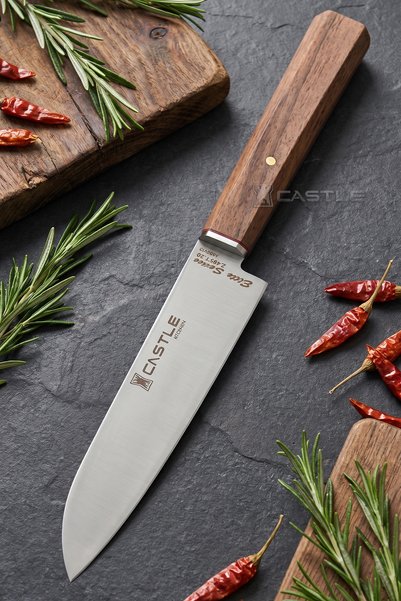Castle Elit Serisi Mini Santoku Ceviz Sap Uzak Doğu Mutfak Şef Bıçağı Et Sebz...