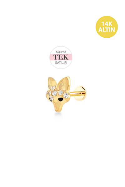 KURSHUNI Taşlı Tilki, 14 Ayar Altın Kıkırdak Küpe/Piercing (TEK Satılır) Bar ...