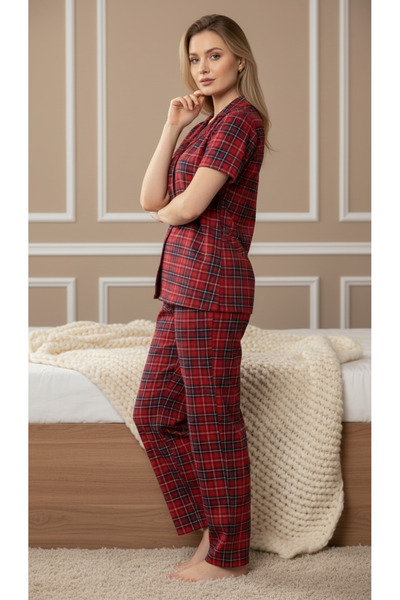 Sude HOMEWEAR KADIN GÖMLEK DESENLİ KISA KOL PİJAMA TAKIMI