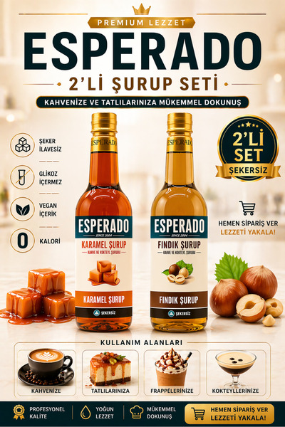 ESPERADO ŞEKERSİZ -SUGAR FREE KARAMEL- FINDIK AROMALI KAHVE ŞURUBU 750 ML *2 ...