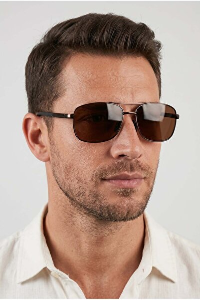 Max Polo Men's Rectangular Metal Frame Brown Glass Sunglasses Gg25Mp3218R05