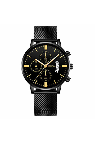 Geneva Ceas Bărbați Auriu Elegant Quartz cu Brățară Metalică Stil Business