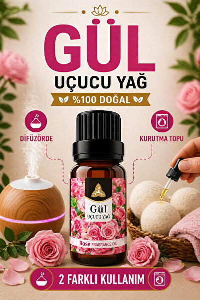 OrdoVeni Gül Kokulu Saf Esansiyel Uçucu Yağ 10 ml | Kurutma Topu Kokusu ve Di...