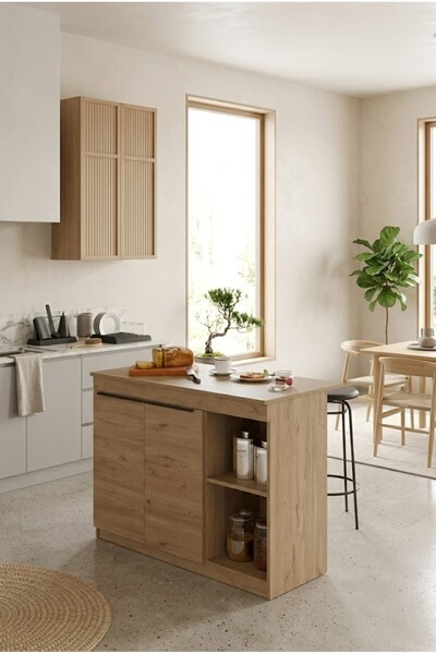 L'occi Concept Steel 2 Kapaklı 120cm Ada Mutfak Yemek Masası Sepet SL2-S