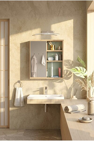 L'occi Concept Dunes Aynalı Lavabo Üstü Banyo Dolabı Raflı Kapaklı 60cm Sepet...