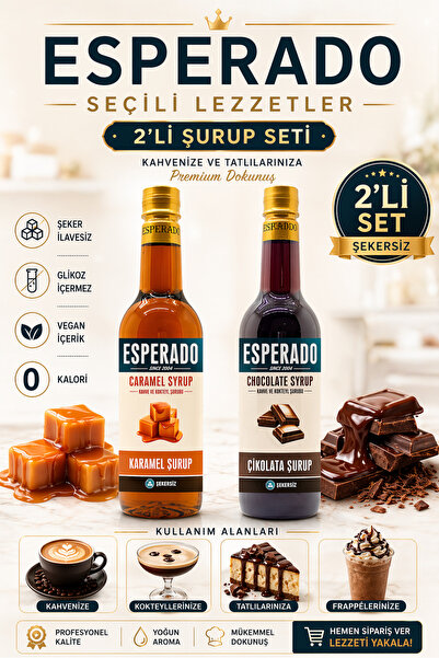 ESPERADO Şekersiz ( Sugar Free) - Karamel * Çikolata Aromalı Kahve Şurubu - 7...