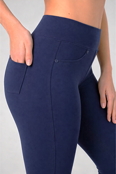 Lasirius Γυναικείο κολάν υψηλής μέσης σε μπλε ναυτικό χρώμα με λεπτομέρεια τσ...