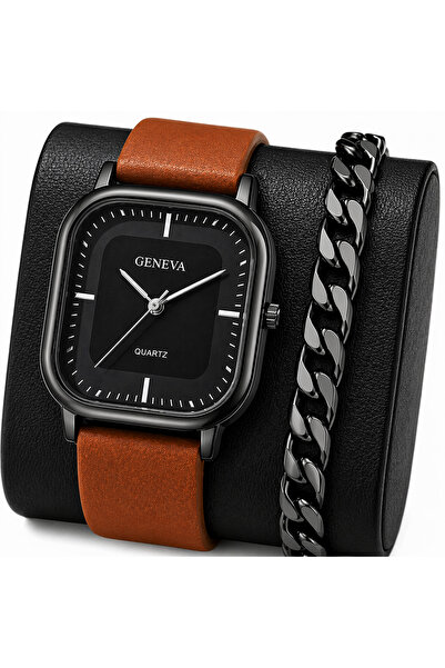 Geneva Platinum Ανδρικό Σετ Ρολογιού με Μαύρο Ατσάλινο Μπρασελέ - Δώρο για Άν...