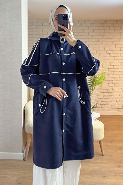 Salih Çelebi 2163 Καμπαρντίνα με λάστιχο στη μέση - ΣΚΟΥΡΟ ΜΠΛΕ