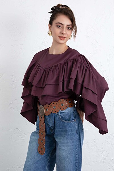 Salih Çelebi Μπλούζα με Λεπτομέρεια Βολάν 0087 - ΔΑΜΑΣΚΗΝΟ