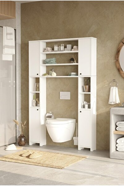 L'occi Concept Kern Çok Amaçlı Tuvalet Banyo Dolabı Kapaklı Raflı Beyaz KN1-W