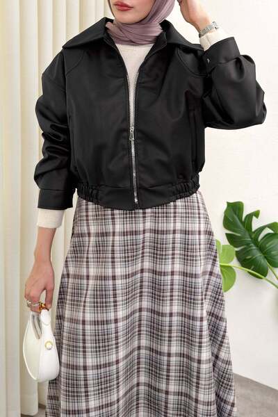 Salih Çelebi Μπουφάν από συνθετικό δέρμα με ελαστική μέση 2016 - ΜΑΥΡΟ