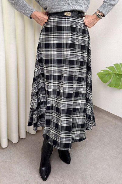 Salih Çelebi Καρό Φούστα με Σχέδιο 2261 - ΜΑΥΡΗ