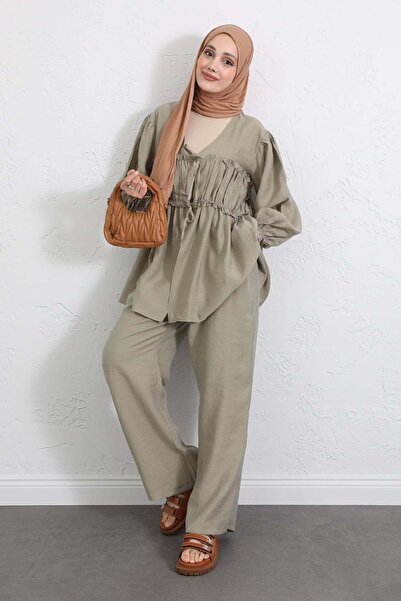 Salih Çelebi Σετ κιμονό Με σούρες τεμαχίων με μπροστινό μέρος Y0102 - ΧΑΚΙ