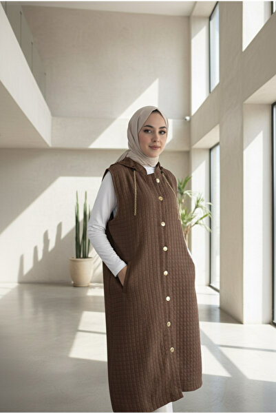 lavrisa Γυναικείο μακρύ καπιτονέ γιλέκο με κουκούλα - LVR004