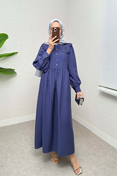 Salih Çelebi Φόρεμα Modal με γιακά δαντέλα 2258 - INDIGO