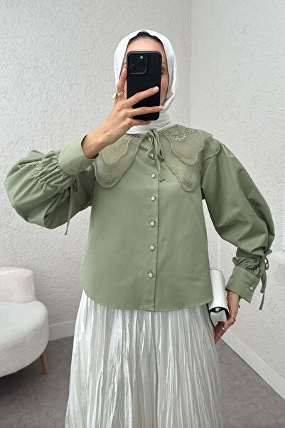 Salih Çelebi Κοντό πουκάμισο με γιακά μωρού 2254 - MINT GREEN