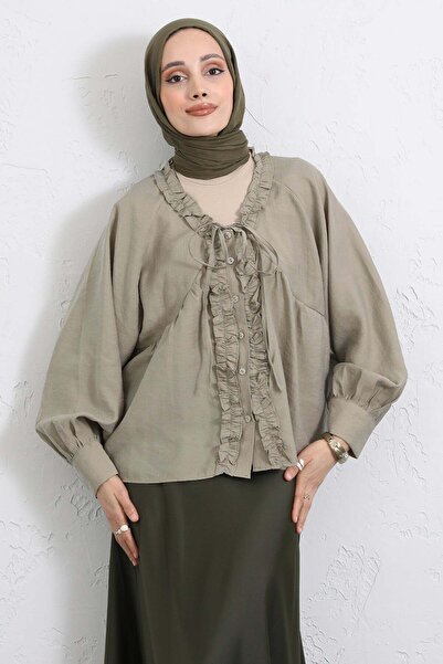 Salih Çelebi Πουκάμισο με βολάν και δαντέλα στο γιακά Y0108 - ΧΑΚΙ