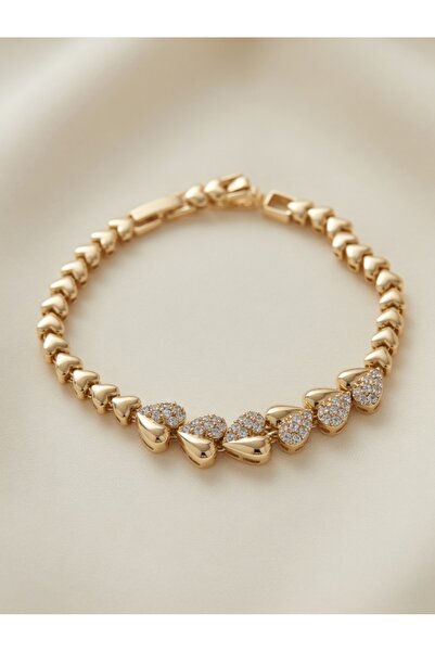 AlminaMia Heart Bracelet Cubic Zirconia Stone Gold Color Plated Gift Bracelet