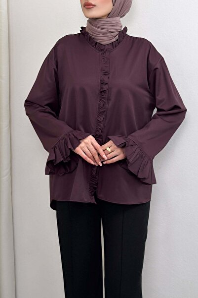 Salih Çelebi Πουκάμισο Oversize με Λεπτομέρεια Βολάν 0057 - MÜRDÜM