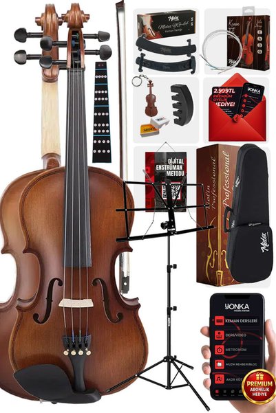 Midex Lma-644-ntys 4/4 Kaliteli Maun Ağacı Keman Seti Tam Boy Profesyonel Mat...
