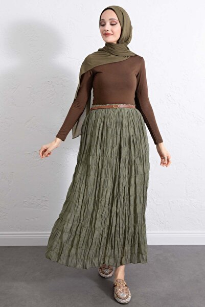 Salih Çelebi Fusta Maxi cu talie elastică 0084 - KHAKİ