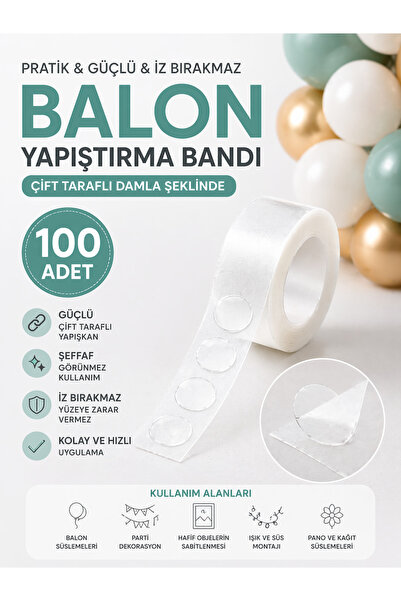 FESTİLO Balon Yapıştırma Bandı 100 Adet İz Bırakmaz Güçlü Tutuş Balon Sabitle...