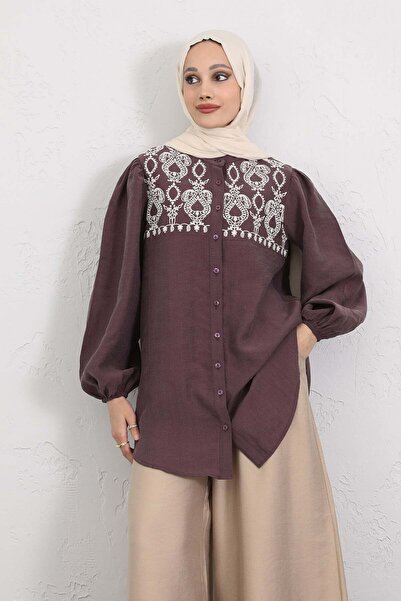 Salih Çelebi Πουκάμισο με μανίκια μπαλόνι και λεπτομέρεια κεντήματος Y0103 - ...