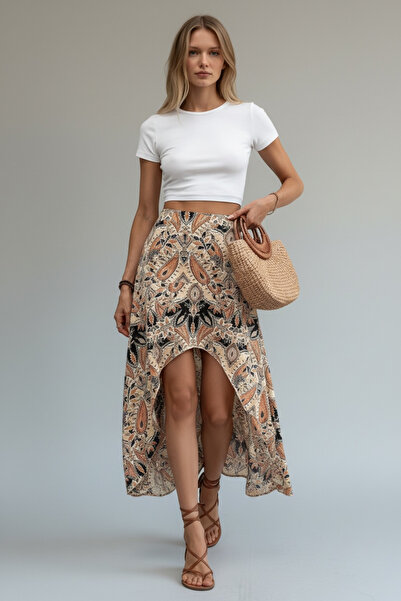 M&G PREMIUM BOUTIQUE Γυναικεία φούστα με ψηλή μέση, φλοράλ σχέδιο, ασύμμετρη ...