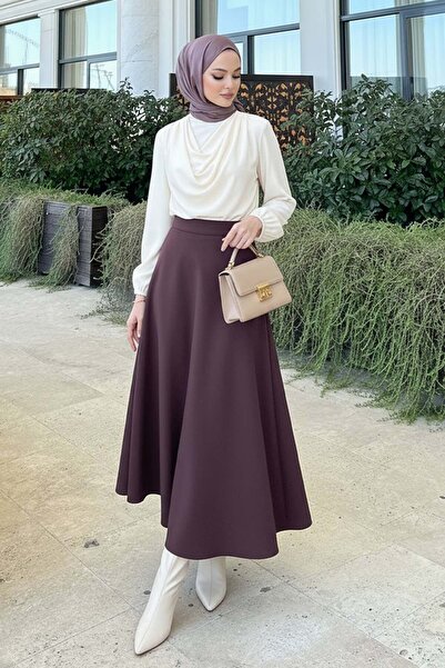 Salih Çelebi Φούστα Scuba Kloş 0023 - ΣΚΟΥΡΟ ΜΩΒ