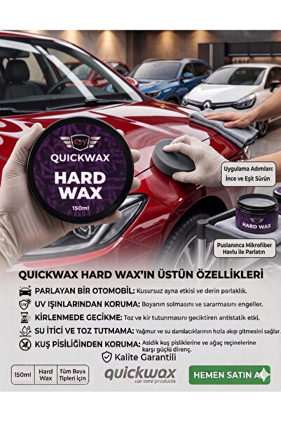 quickwax Manavgat Oto Market Oto Hard Wax 150 gr %100 Su Bazlı Araç Cilası