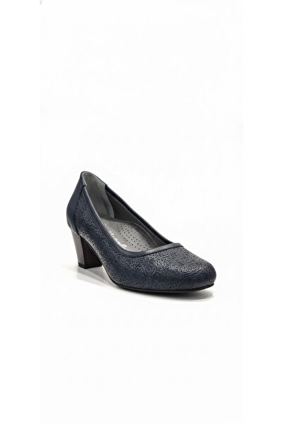 Ustalar Ayakkabı Çanta Navy blue women's genuine leather high heel shoe 343.0246