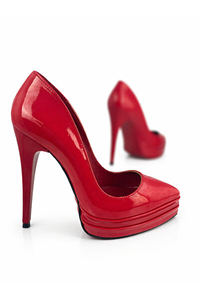 HAYYSHOES Stellaria Kırmızı Rugan Çift Platform Kadın Stiletto Yüksek Topuklu...