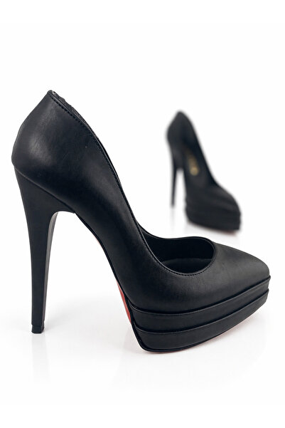 HAYYSHOES Stellaria Siyah Deri Çift Platform Kadın Stiletto Yüksek Topuklu Ay...