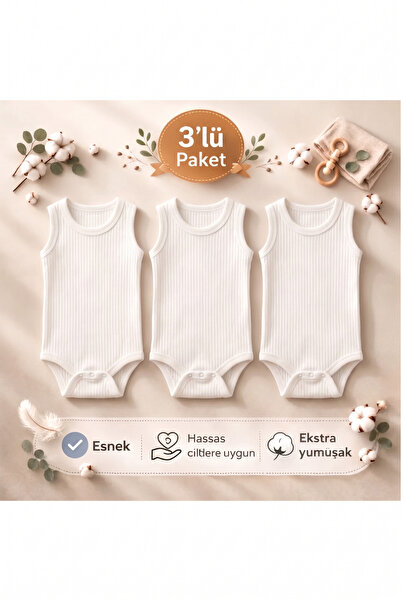 Lindakids Fitilli/Raporlu Kumaş % 100 Pamuk Kalın Askılı Çıtçıtlı 3'lü Beyaz ...