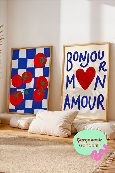 ArtDropsco 2'li Modern Mutfak Tablo Seti Domates Desenli ve Bonjour Mon Amour...