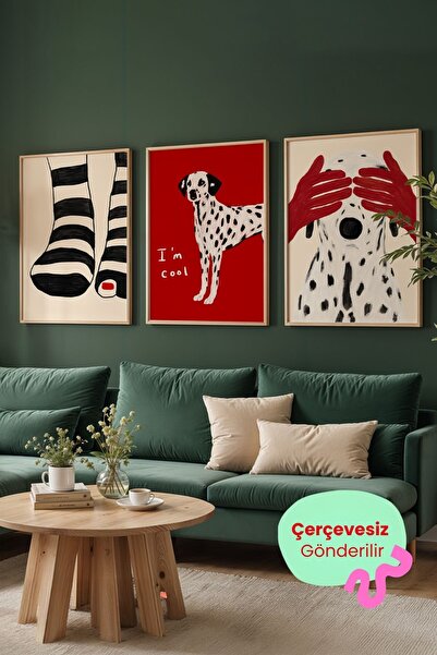 ArtDropsco 3’lü Modern Dalmaçyalı Figürlü Tablo Poster Seti Duvar Dekoru Çerç...